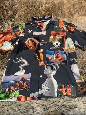 PLAYBOY Pacsun Button Up Shirt Playboy Surf Club pinup girls Photos Size Men’s M